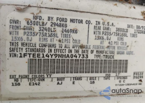 1992 Ford Econoline E150 Van z USA, uszkodzony, nr VIN 1FTEE14Y9NHA04733